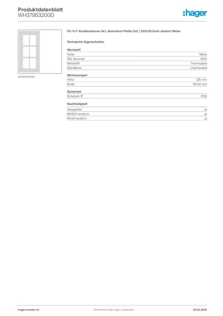 Bild Hager Produktdatenblatt WH37953200D | Hager Schweiz