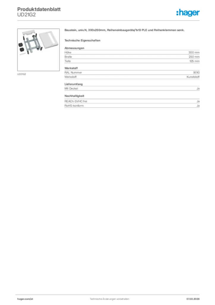 Bild Hager Produktdatenblatt UD21G2 | Hager Deutschland