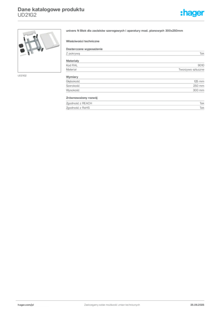 Zdjęcie Hager Dane katalogowe produktu UD21G2 | Hager Polska