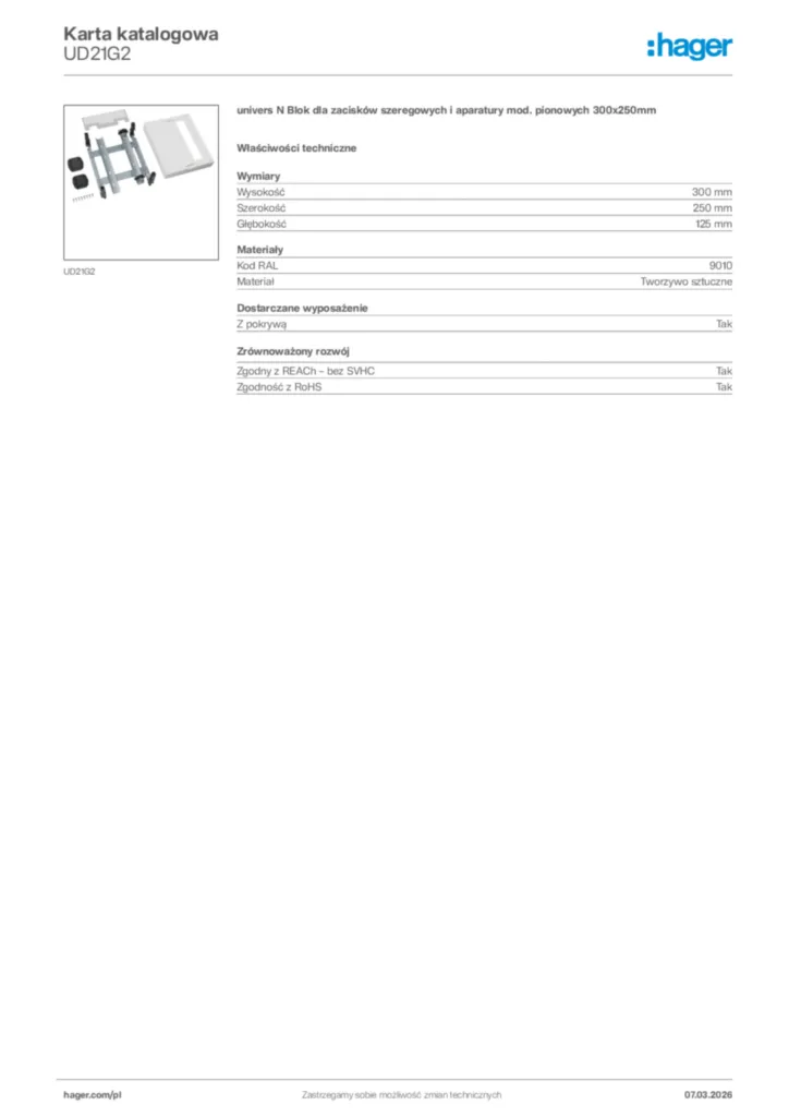 Zdjęcie Hager Karta katalogowa UD21G2 | Hager Polska