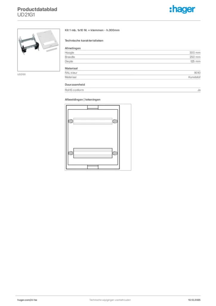 Afbeelding Hager Productdatablad UD21G1 | Hager Belgium