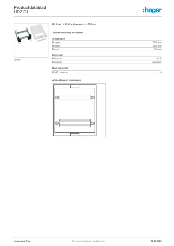 Afbeelding Hager Productdatablad UD21G1 | Hager Belgium