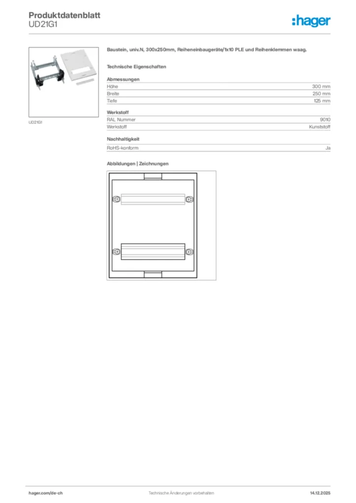 Bild Hager Produktdatenblatt UD21G1 | Hager Schweiz