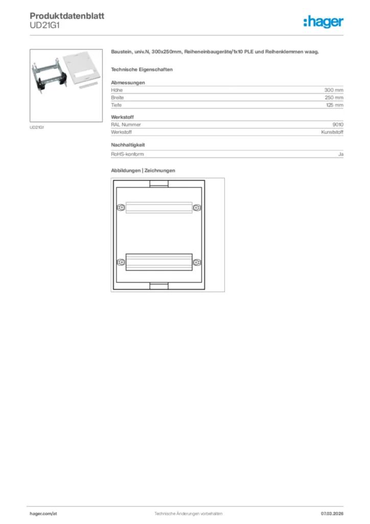 Bild Hager Produktdatenblatt UD21G1 | Hager Deutschland