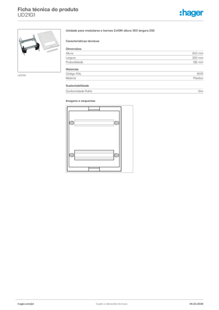 Imagem Hager Ficha técnica do produto UD21G1 | Hager Portugal