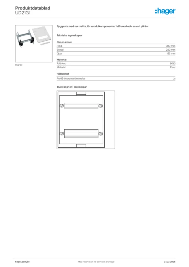 Bild Hager Produktdatablad UD21G1 | Hager Sverige