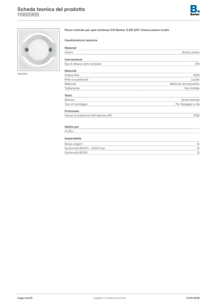 Immagine Berker Scheda tecnica del prodotto 11988989 | Hager Italia