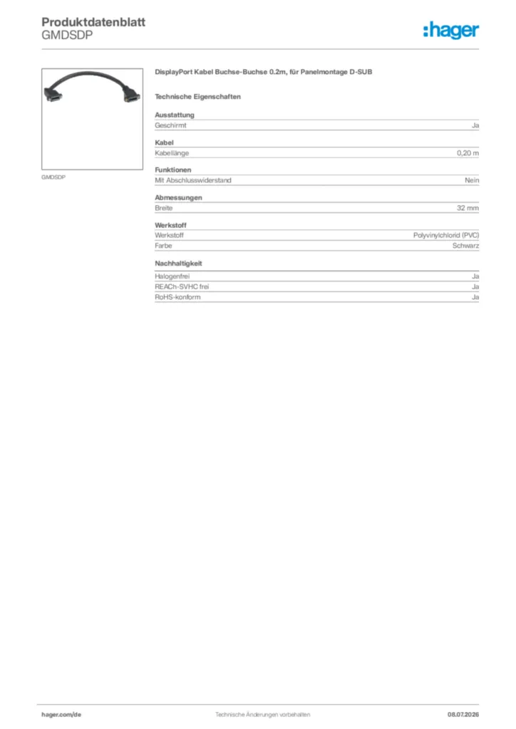 Bild Hager Produktdatenblatt GMDSDP | Hager Deutschland