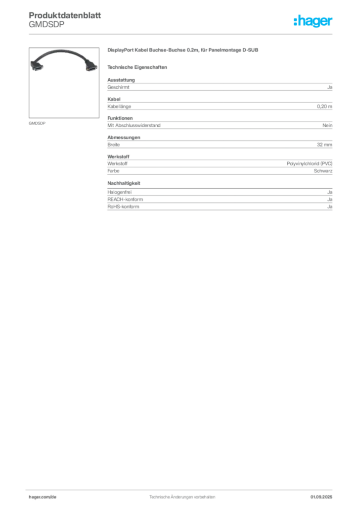 Hager Produktdatenblatt GMDSDP