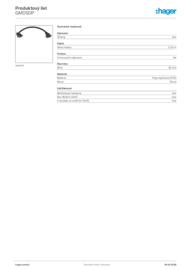 Obrázek Hager Product data sheet GMDSDP | Hager