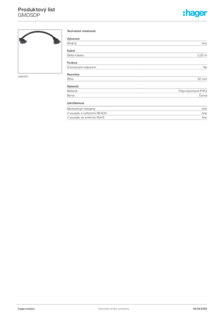 Obrázek Hager Produktový list GMDSDP | Hager