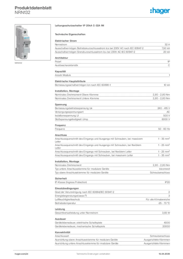 Bild Hager Produktdatenblatt NRN132 | Hager Deutschland