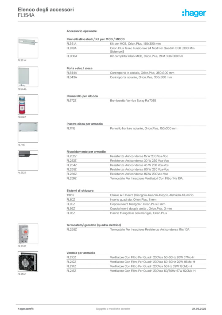 Immagine Hager Scheda tecnica del prodotto FL154A | Hager Italia