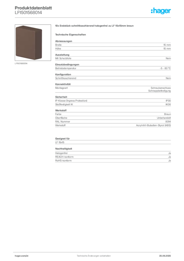 Bild Hager Produktdatenblatt LF1501568014 | Hager Deutschland