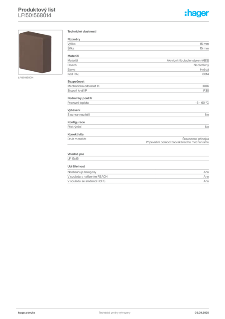 Obrázek Hager Produktový list LF1501568014 | Hager