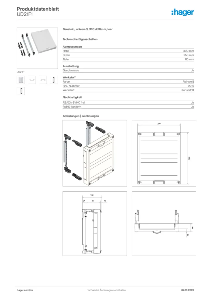 Bild Hager Produktdatenblatt UD21F1 | Hager Deutschland