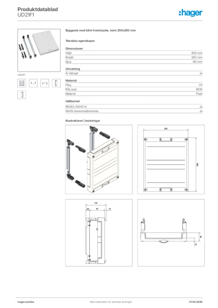 Bild Hager Produktdatablad UD21F1 | Hager Sverige