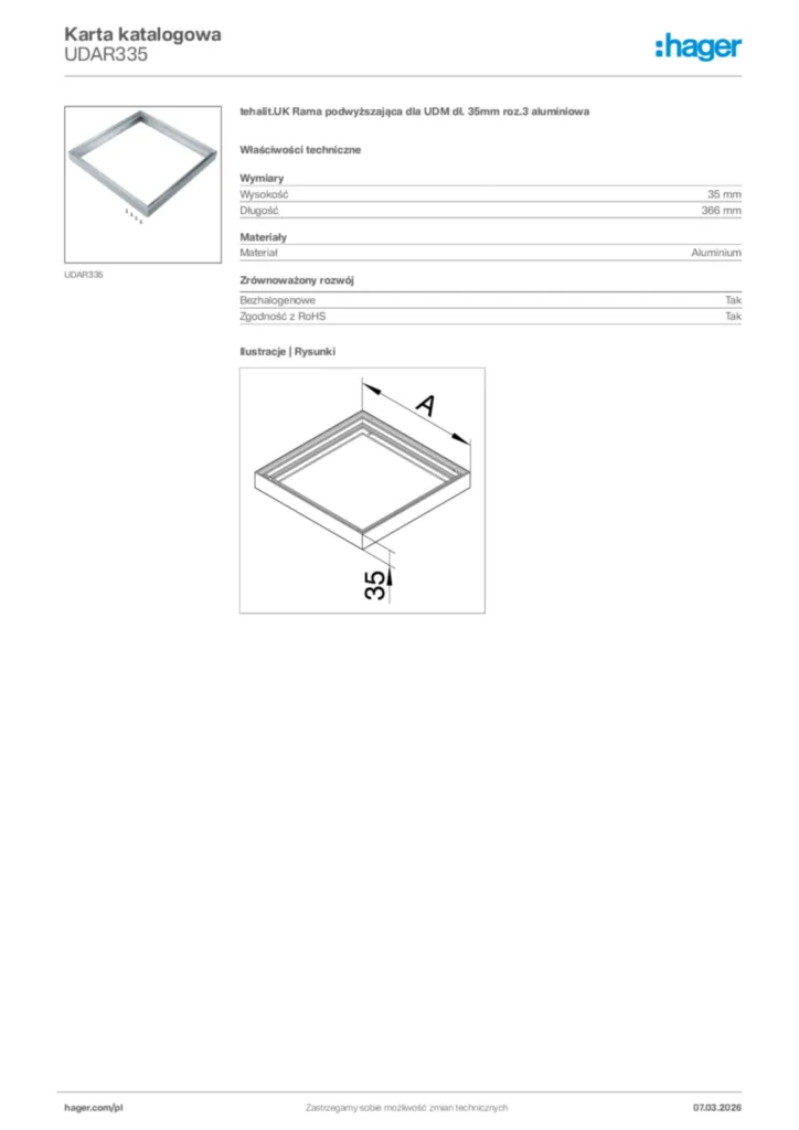 Zdjęcie Hager Karta katalogowa UDAR335 | Hager Polska