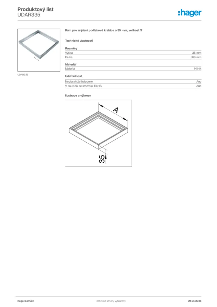 Obrázek Hager Product data sheet UDAR335 | Hager