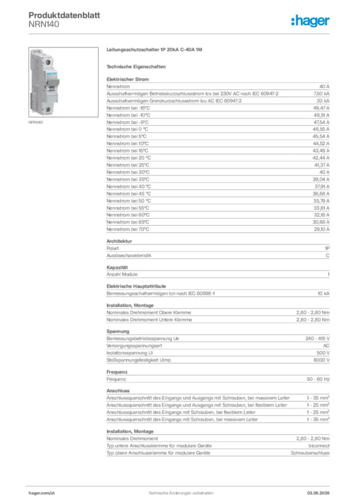 Bild Hager Produktdatenblatt NRN140 | Hager Deutschland