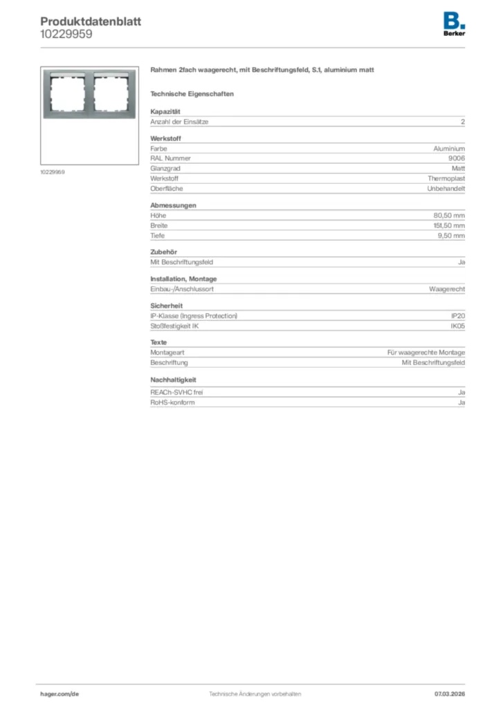 Bild Berker Produktdatenblatt 10229959 | Hager Deutschland