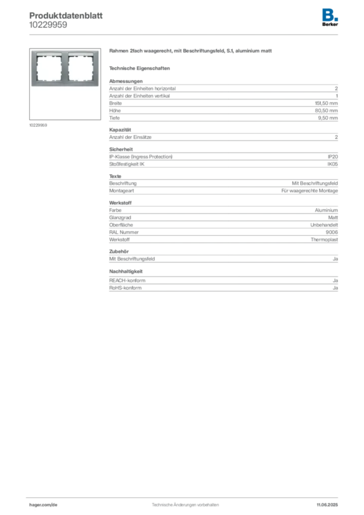 Bild Berker Produktdatenblatt 10229959 | Hager Deutschland