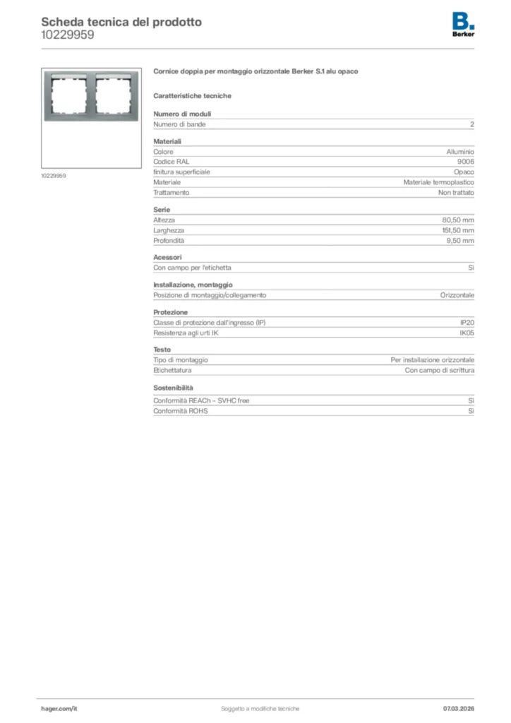 Immagine Berker Scheda tecnica del prodotto 10229959 | Hager Italia