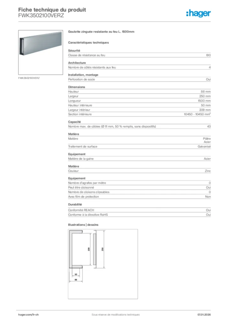 Image Hager Fiche technique du produit FWK3502100VERZ | Hager Suisse