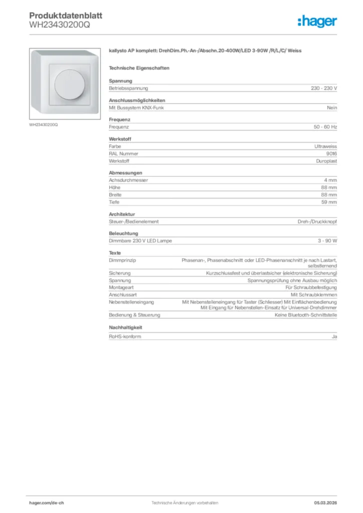 Bild Hager Produktdatenblatt WH23430200Q | Hager Schweiz
