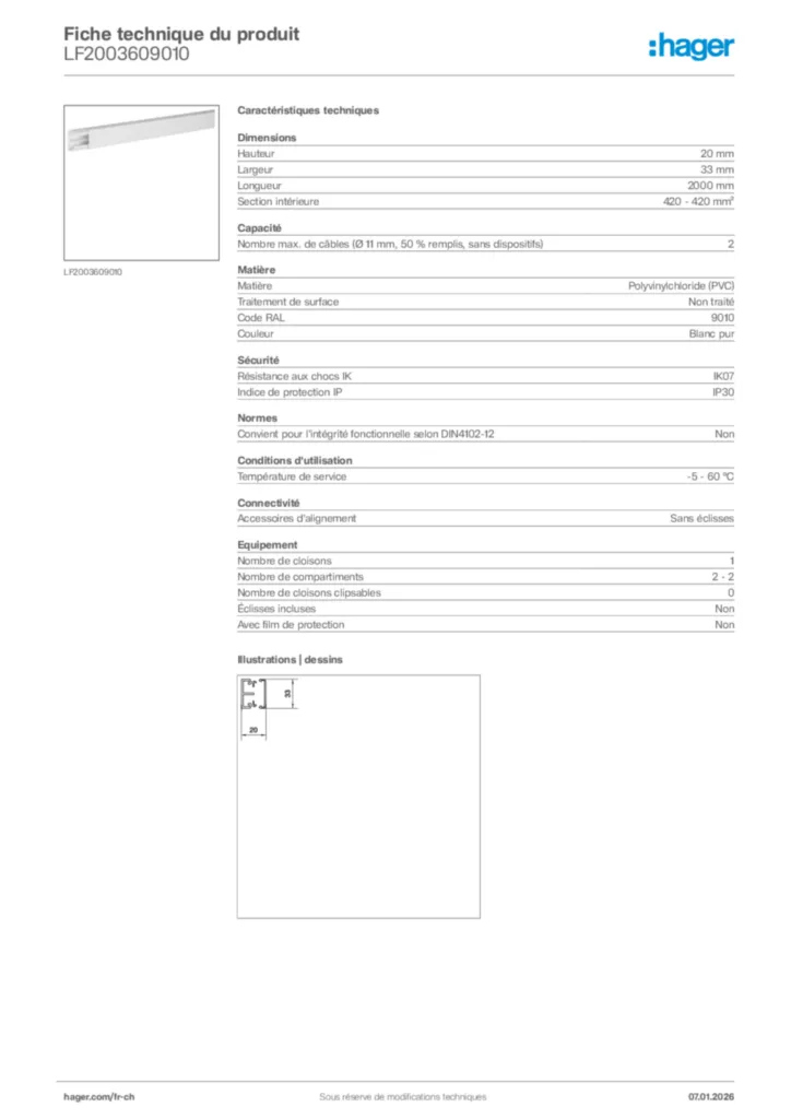 Image Hager Fiche technique du produit LF2003609010 | Hager Suisse