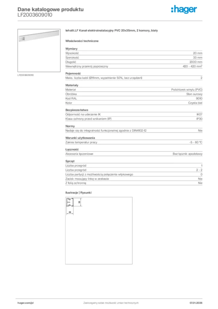 Zdjęcie Hager Karta katalogowa LF2003609010 | Hager Polska