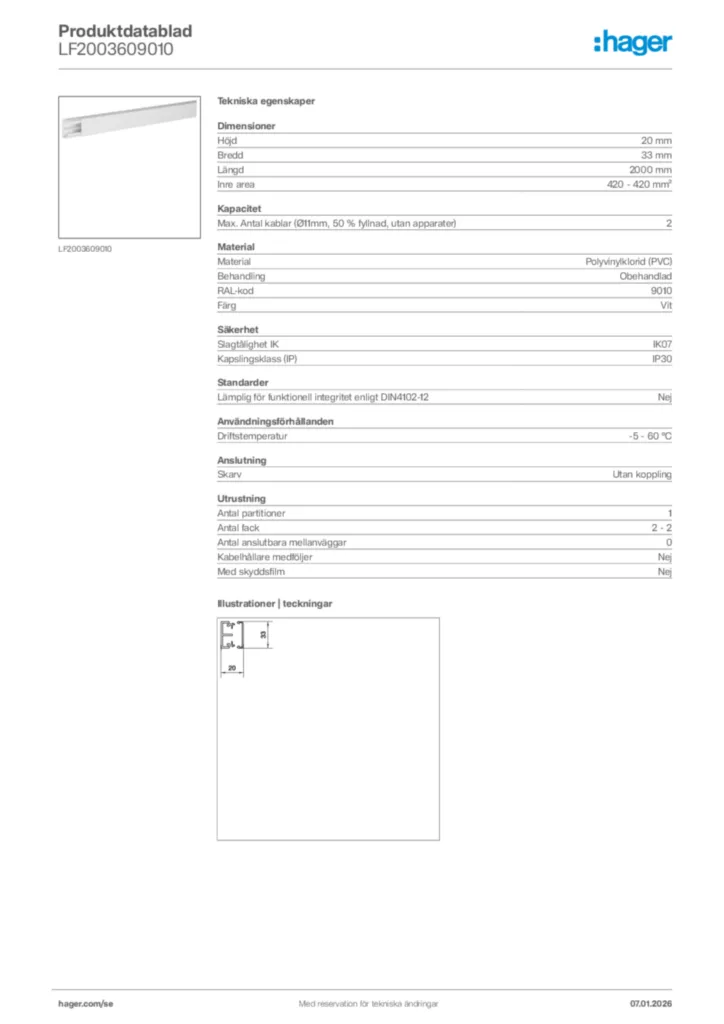 Bild Hager Produktdatablad LF2003609010 | Hager Sverige