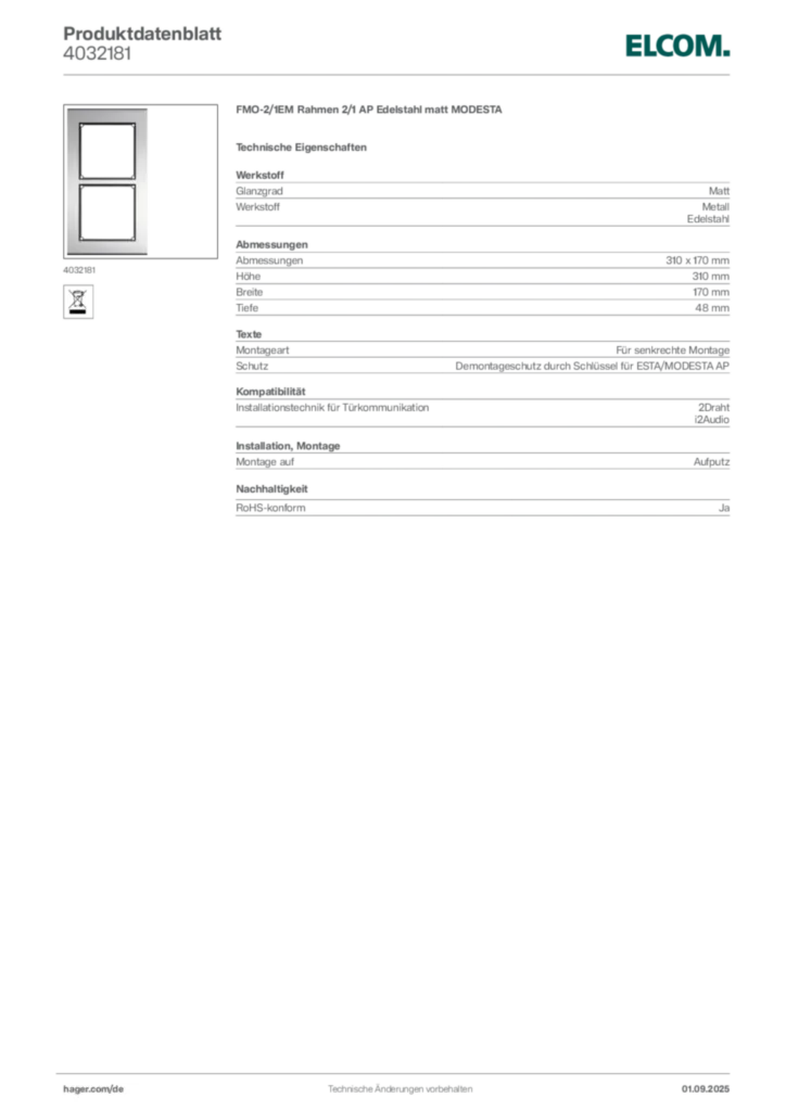 Elcom Produktdatenblatt 4032181