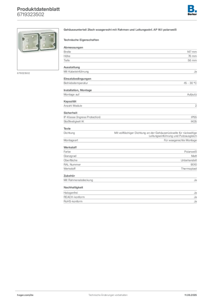 Bild Berker Produktdatenblatt 6719323502 | Hager Deutschland