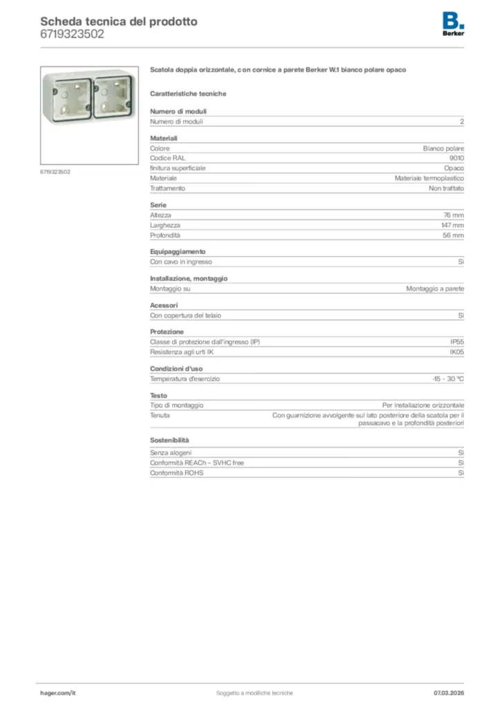 Immagine Berker Scheda tecnica del prodotto 6719323502 | Hager Italia