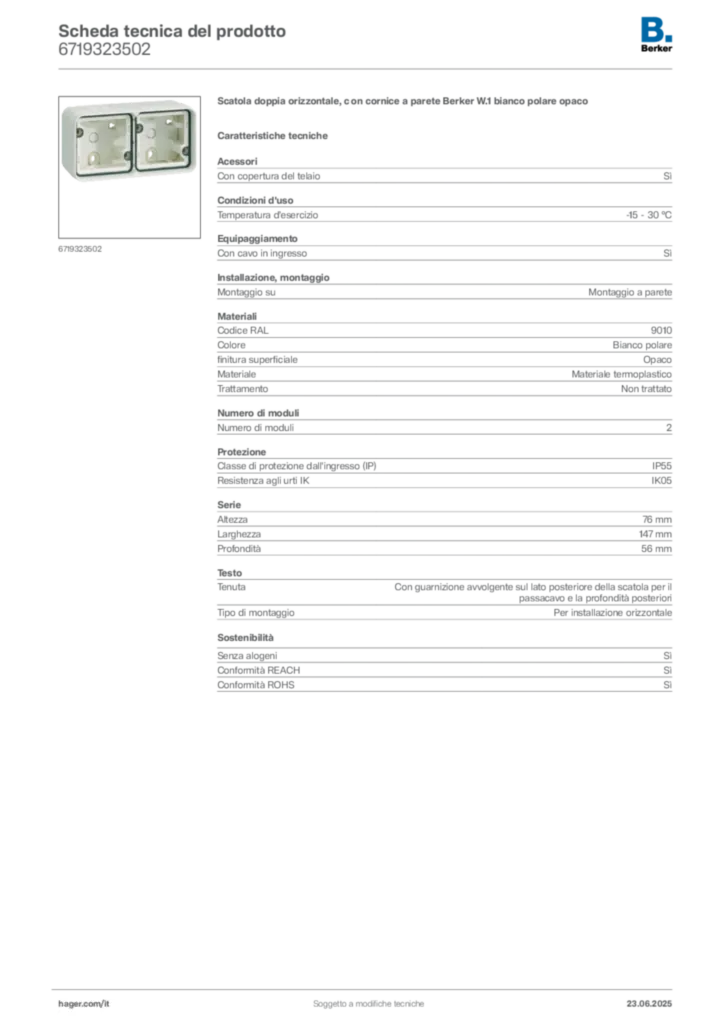 Immagine Berker Scheda tecnica del prodotto 6719323502 | Hager Italia