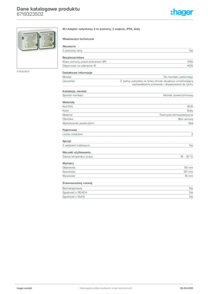 Zdjęcie Hager Dane katalogowe produktu 6719323502 | Hager Polska