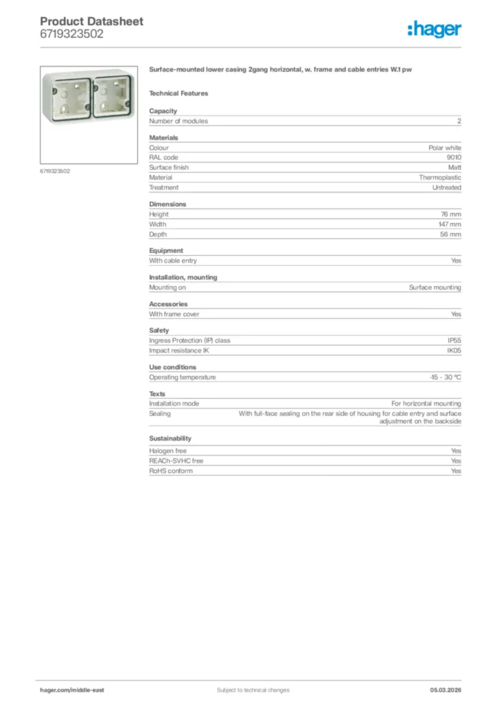 Image Hager Product data sheet 6719323502  | Hager