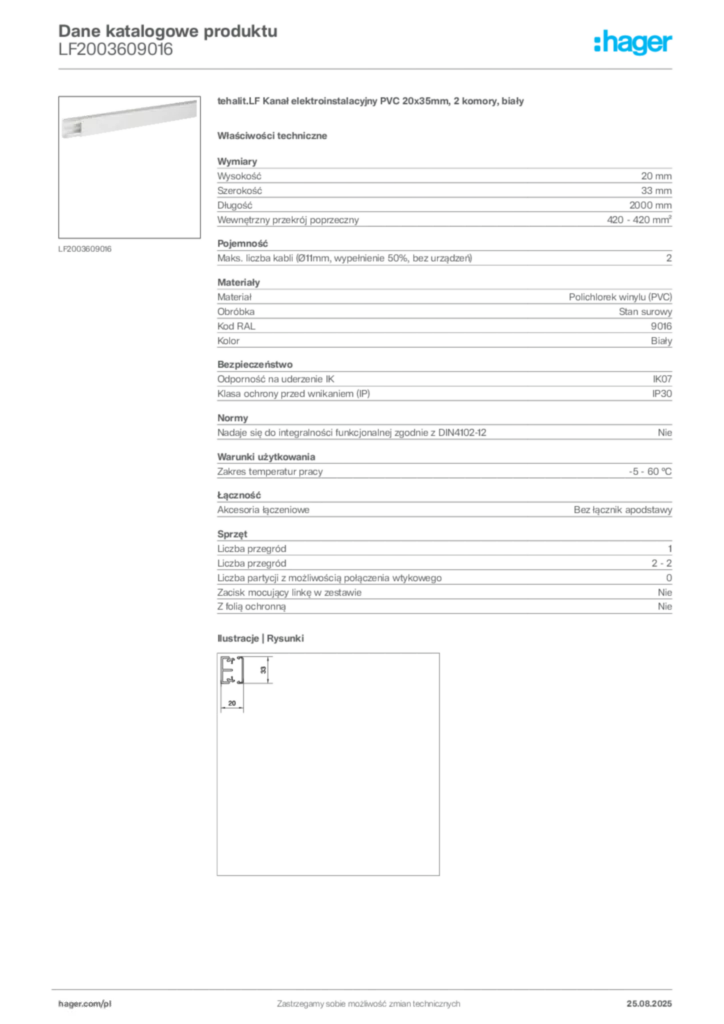 Zdjęcie Hager Dane katalogowe produktu LF2003609016 | Hager Polska