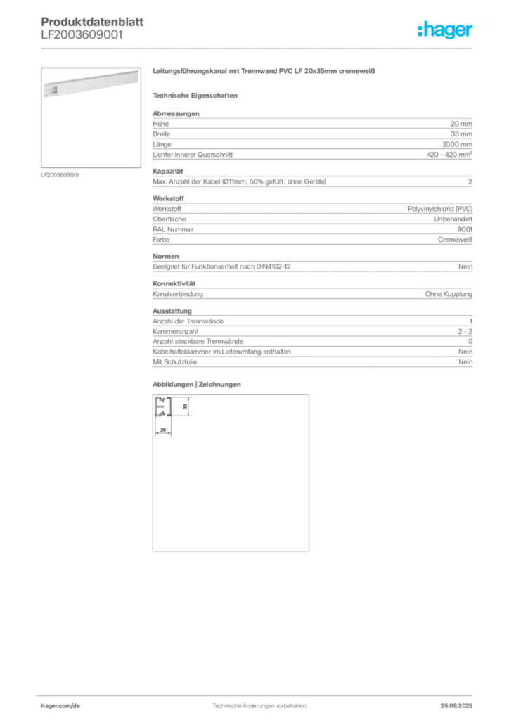 Bild Hager Produktdatenblatt LF2003609001 | Hager Deutschland