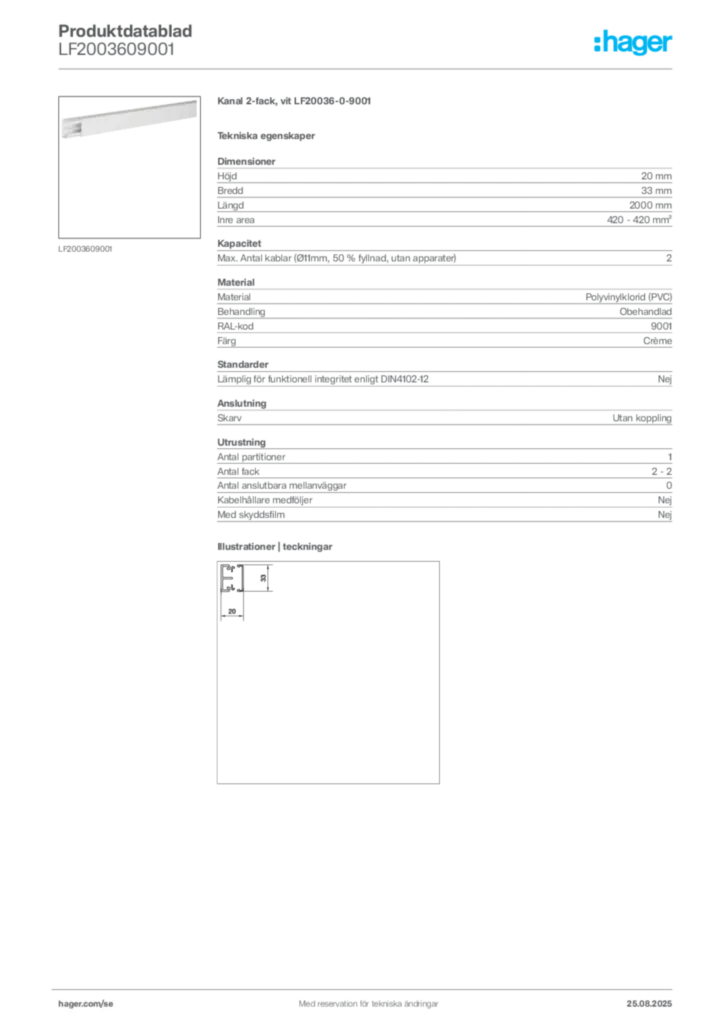 Bild Hager Produktdatablad LF2003609001 | Hager Sverige