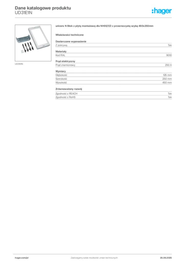Zdjęcie Hager Dane katalogowe produktu UD31E1N | Hager Polska