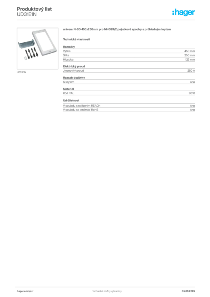 Obrázek Hager Produktový list UD31E1N | Hager