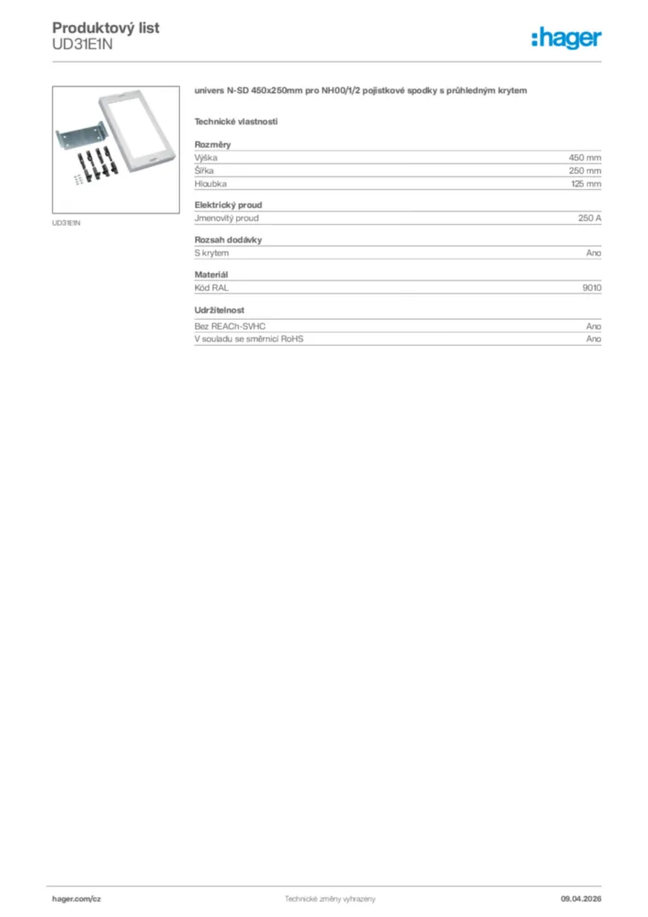 Obrázek Hager Product data sheet UD31E1N | Hager