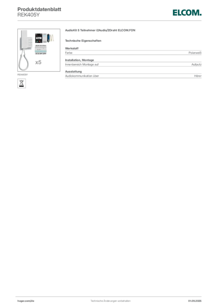 Bild Elcom Produktdatenblatt REK405Y | Hager Deutschland