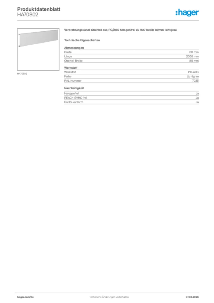Bild Hager Produktdatenblatt HA70802 | Hager Deutschland