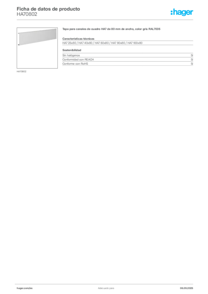 Imagen Hager Ficha de datos de producto HA70802 | Hager España