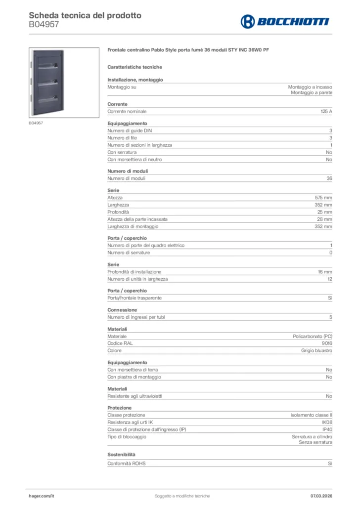 Immagine Bocchiotti Scheda tecnica del prodotto B04957 | Hager Italia