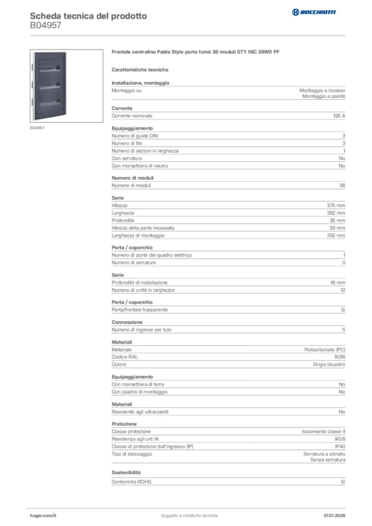 Immagine Bocchiotti Scheda tecnica del prodotto B04957 | Hager Italia