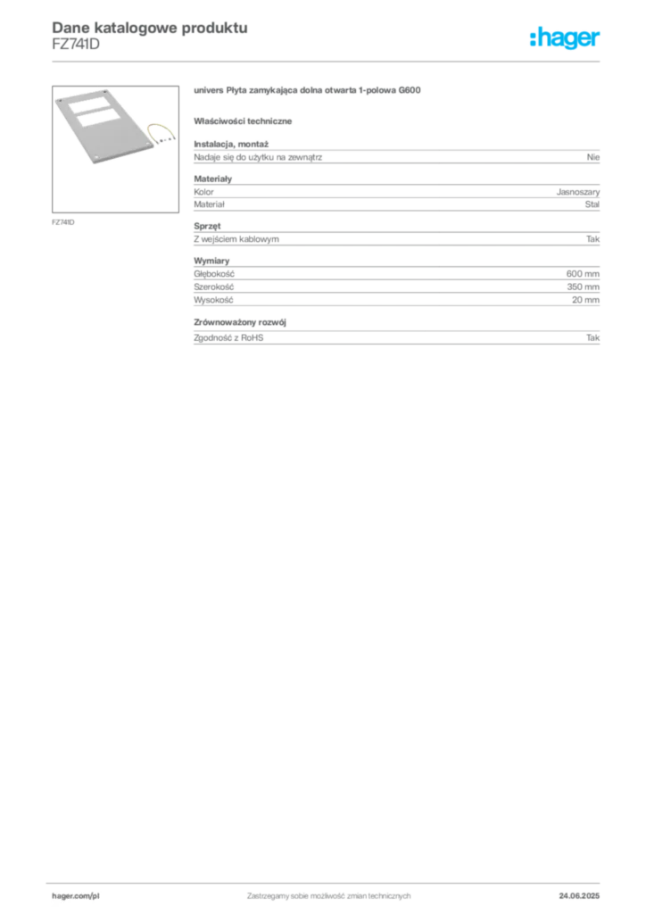 Zdjęcie Hager Dane katalogowe produktu FZ741D | Hager Polska